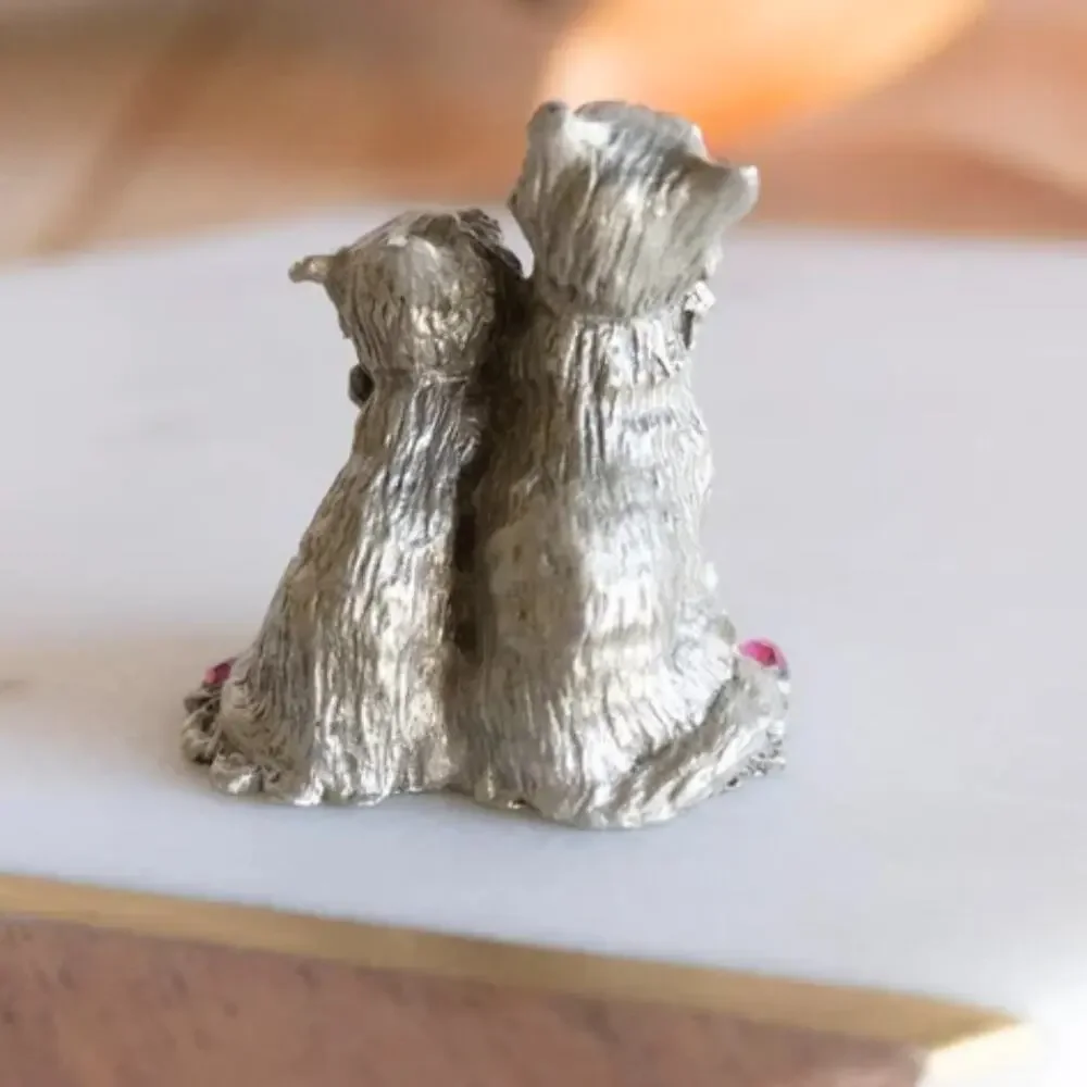 Vintage Jay Craft Pewter Kittens Figurine 1994 Jeweled Rhinestone Mini Cat